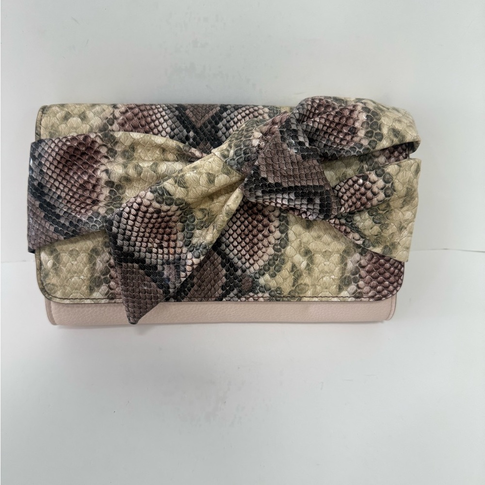Cream and Brown Floral Clutch with Textured Bow